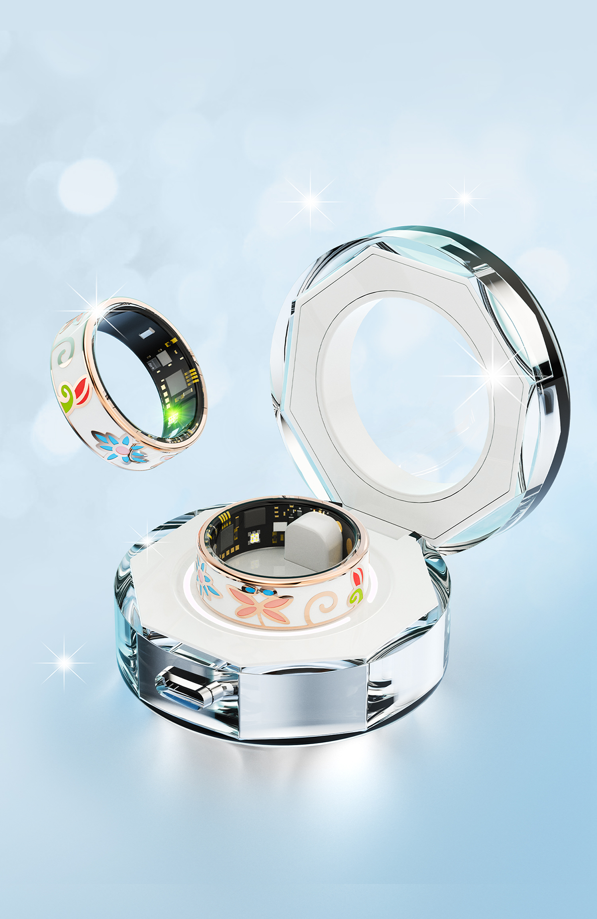 Novamos R2 Floral Enamels Art Smart Ring